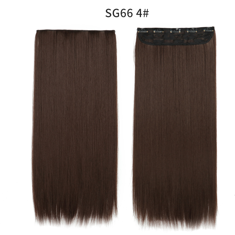 Synthetic Long Straight  5 Clip In Hair Extensions Heat Resistant Hairpiece Brown One Piece Synthetic Hair For Women