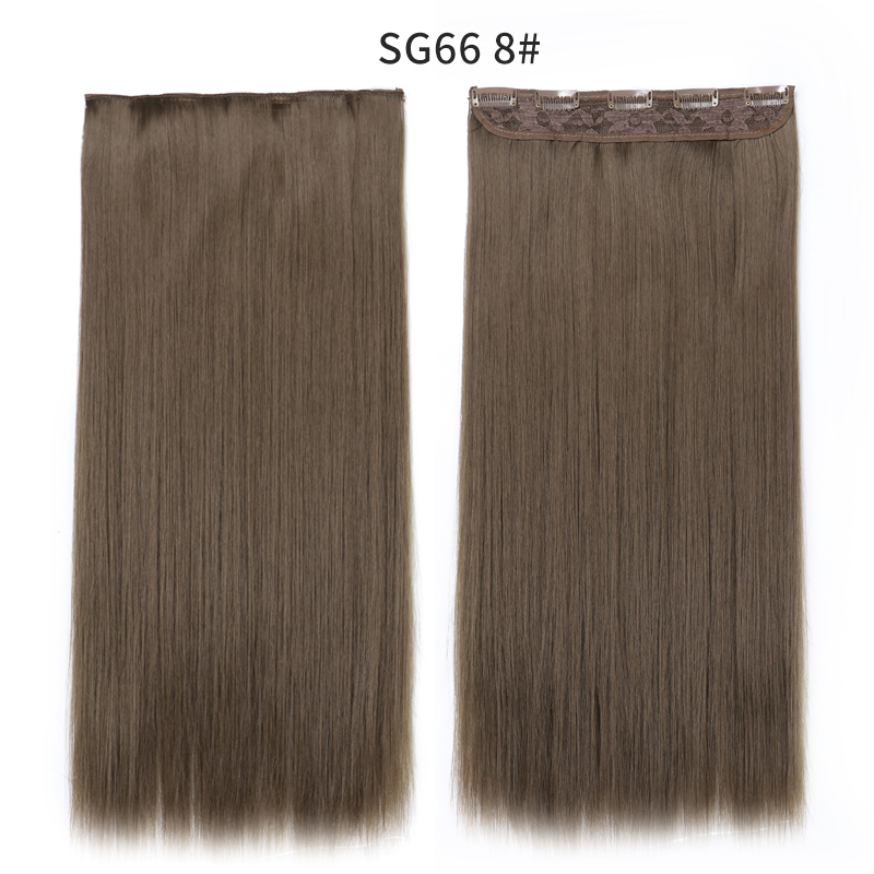 Synthetic Long Straight  5 Clip In Hair Extensions Heat Resistant Hairpiece Brown One Piece Synthetic Hair For Women