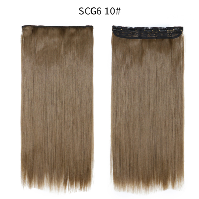 Synthetic Long Straight  5 Clip In Hair Extensions Heat Resistant Hairpiece Brown One Piece Synthetic Hair For Women