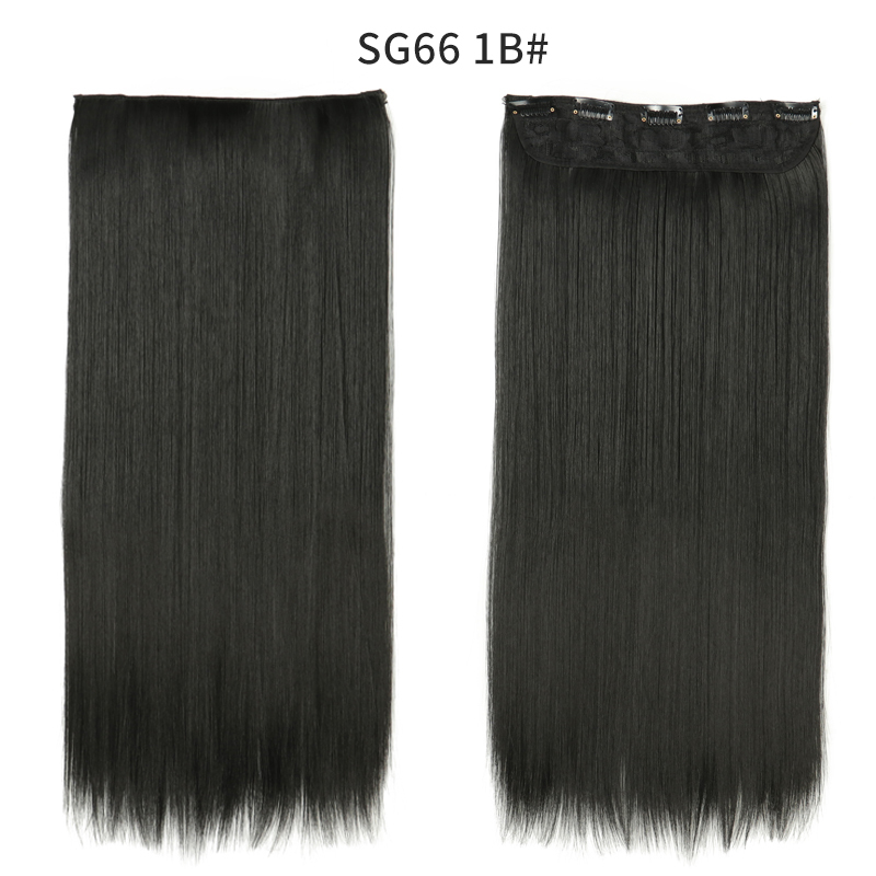Synthetic Long Straight  5 Clip In Hair Extensions Heat Resistant Hairpiece Brown One Piece Synthetic Hair For Women