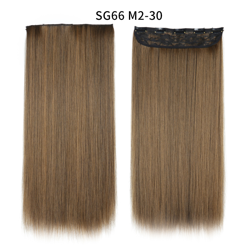 Synthetic Long Straight  5 Clip In Hair Extensions Heat Resistant Hairpiece Brown One Piece Synthetic Hair For Women
