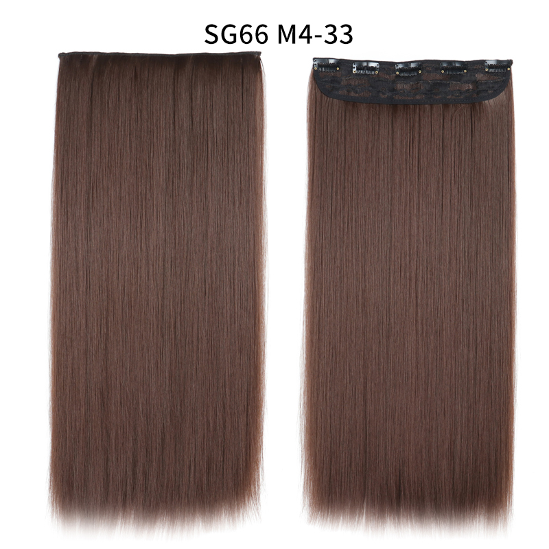 Synthetic Long Straight  5 Clip In Hair Extensions Heat Resistant Hairpiece Brown One Piece Synthetic Hair For Women