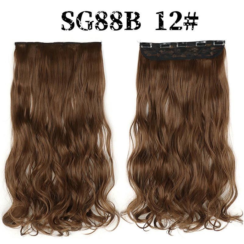 Synthetic  one piece 5 Clips Long Wave Hair Extensions Clips in High Temperature Fiber extensuon Black Brown Hairpiece