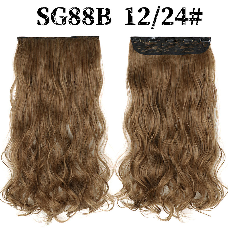 Synthetic  one piece 5 Clips Long Wave Hair Extensions Clips in High Temperature Fiber extensuon Black Brown Hairpiece