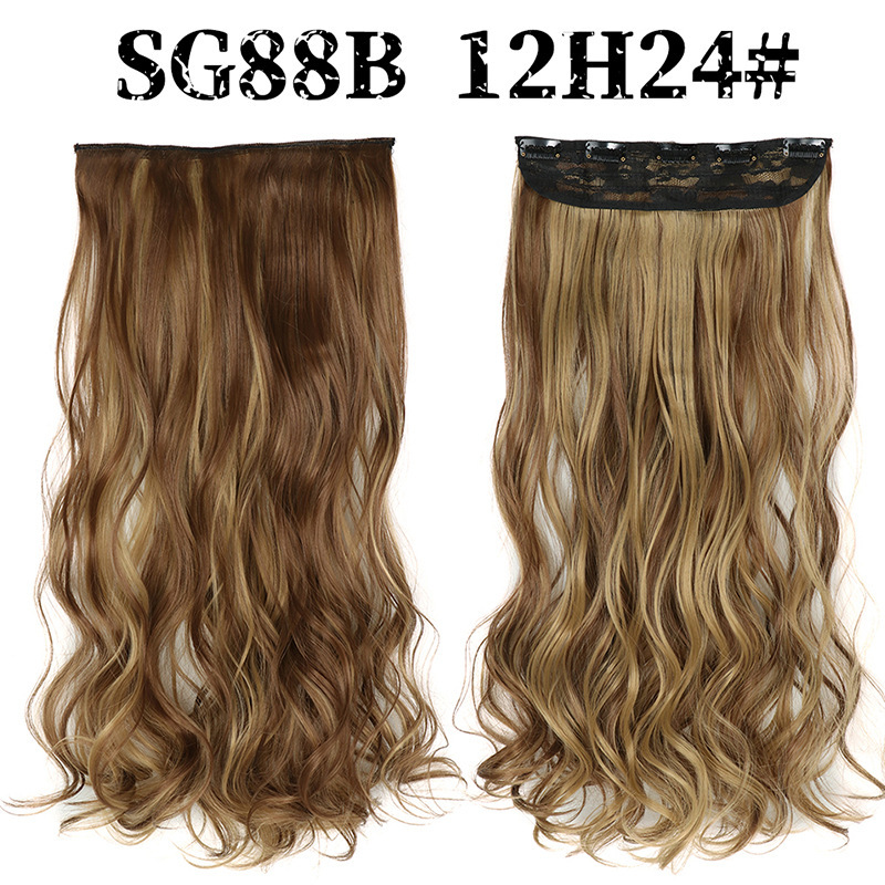 Synthetic  one piece 5 Clips Long Wave Hair Extensions Clips in High Temperature Fiber extensuon Black Brown Hairpiece