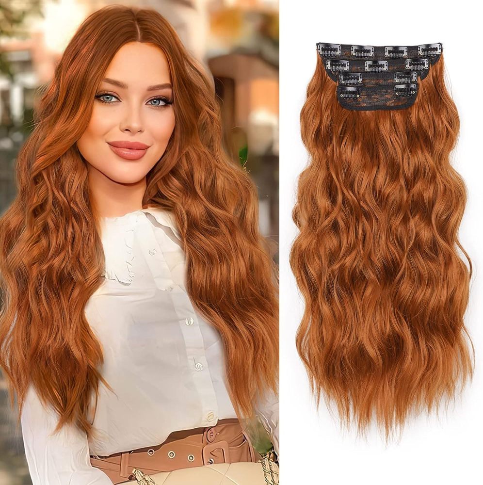 Synthetic 4Pcs/Set 11 Clips in Hair Extensions Long Wavy Hairstyle Hairpiece 20Inch Black Brown Natural Fake Hair For Women