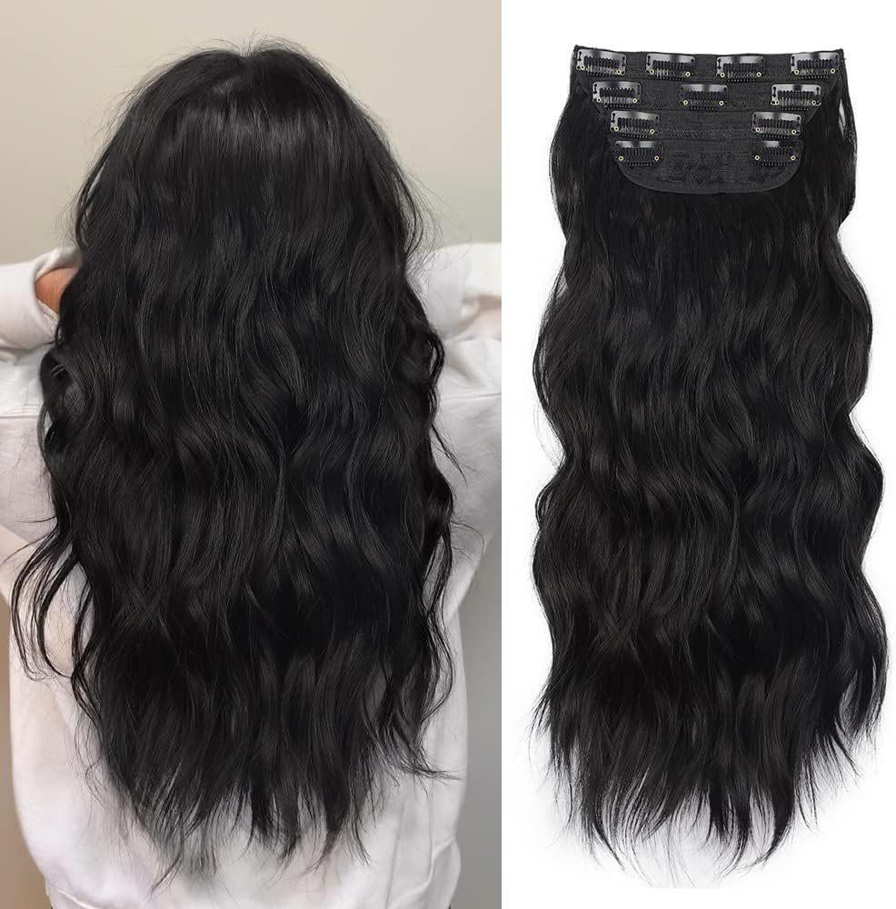 4 pcs Clip in Long Wavy Synthetic Hair Extension 20 Inch 200grams Thick Hairpieces