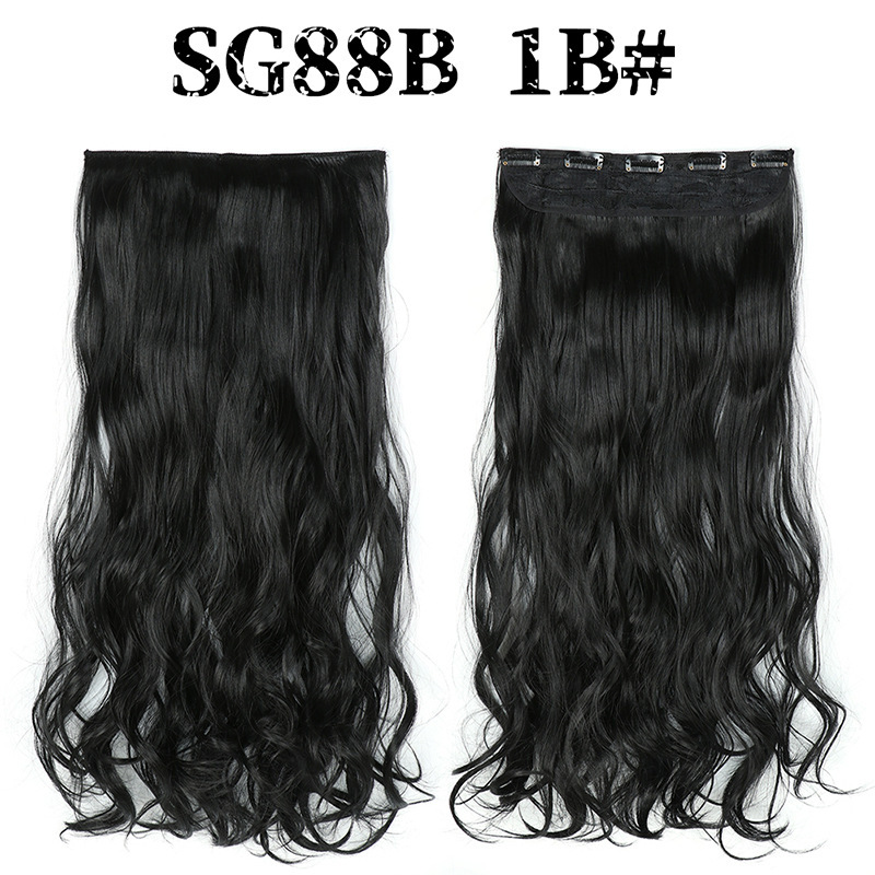 Synthetic  one piece 5 Clips Long Wave Hair Extensions Clips in High Temperature Fiber extensuon Black Brown Hairpiece