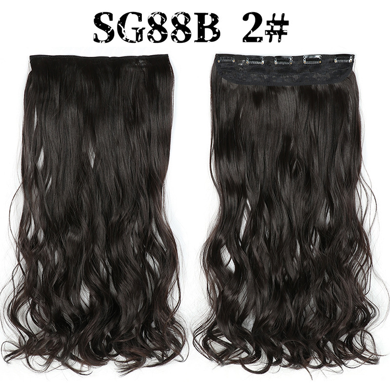Synthetic  one piece 5 Clips Long Wave Hair Extensions Clips in High Temperature Fiber extensuon Black Brown Hairpiece