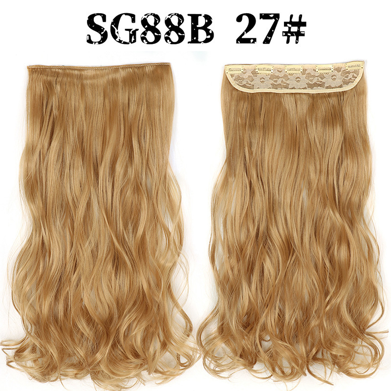 Synthetic  one piece 5 Clips Long Wave Hair Extensions Clips in High Temperature Fiber extensuon Black Brown Hairpiece