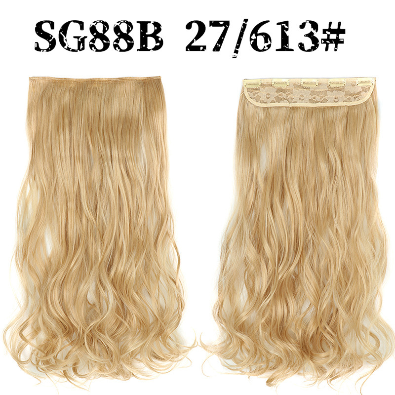 Synthetic  one piece 5 Clips Long Wave Hair Extensions Clips in High Temperature Fiber extensuon Black Brown Hairpiece