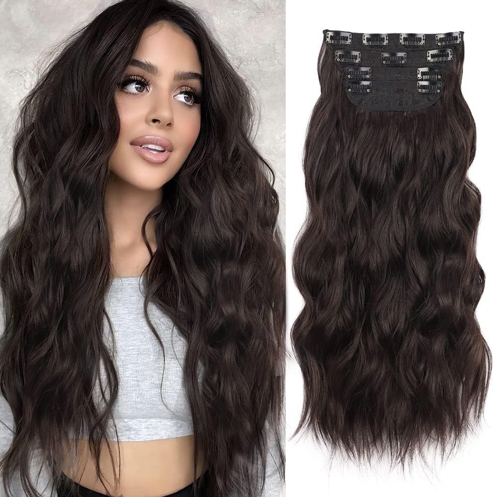 4 pcs Clip in Long Wavy Synthetic Hair Extension 20 Inch 200grams Thick Hairpieces