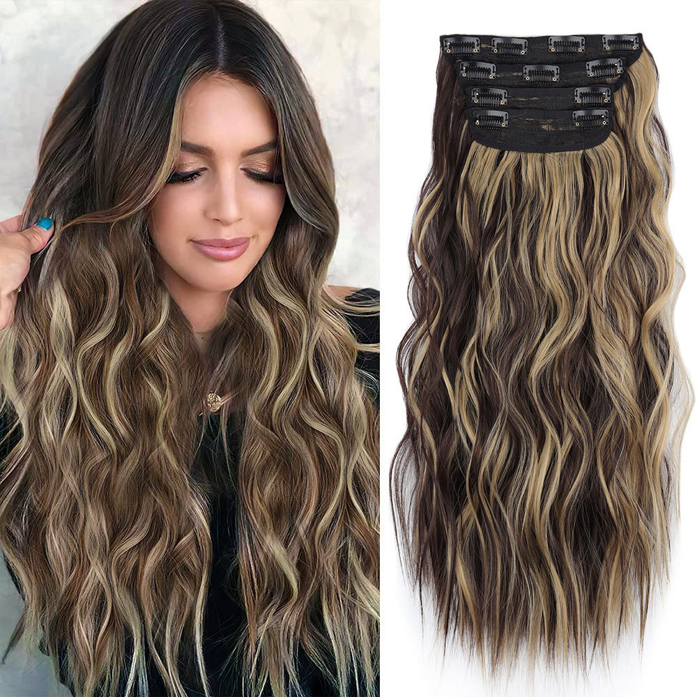 4 pcs Clip in Long Wavy Synthetic Hair Extension 20 Inch 200grams Thick Hairpieces