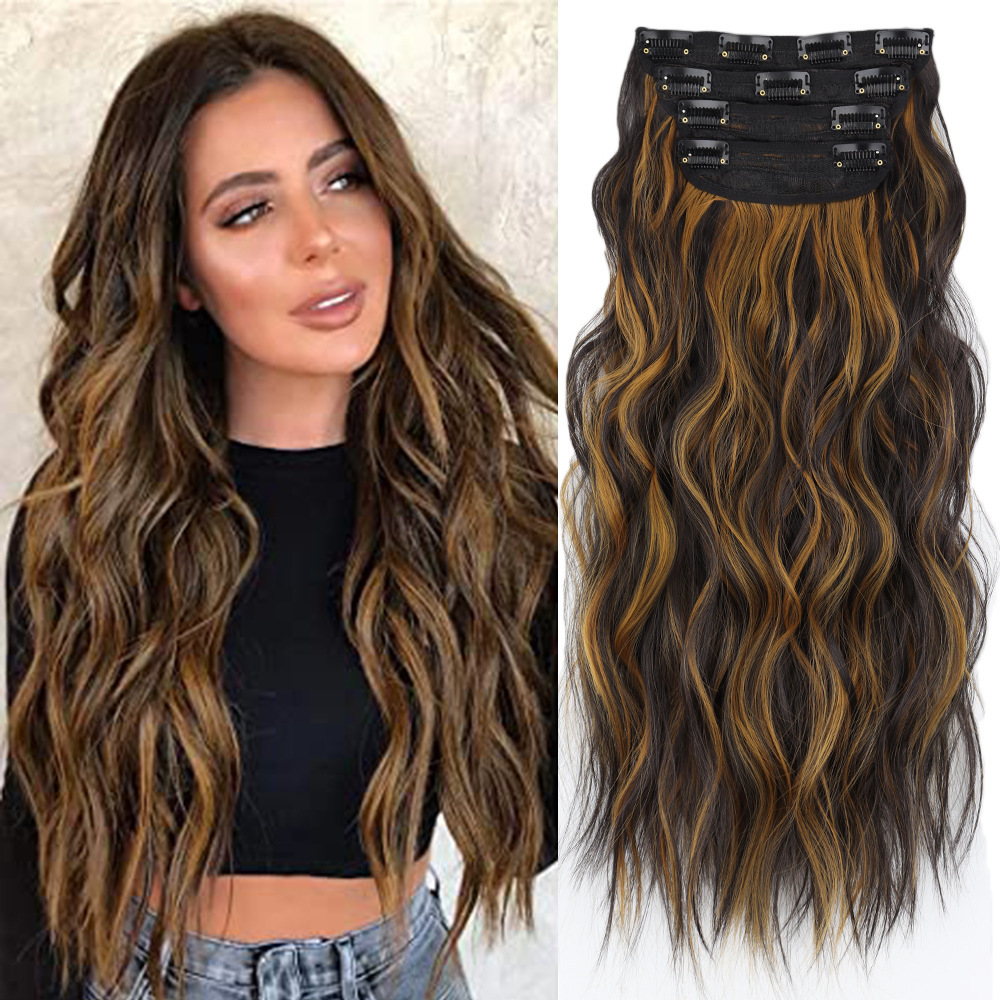 4 pcs Clip in Long Wavy Synthetic Hair Extension 20 Inch 200grams Thick Hairpieces
