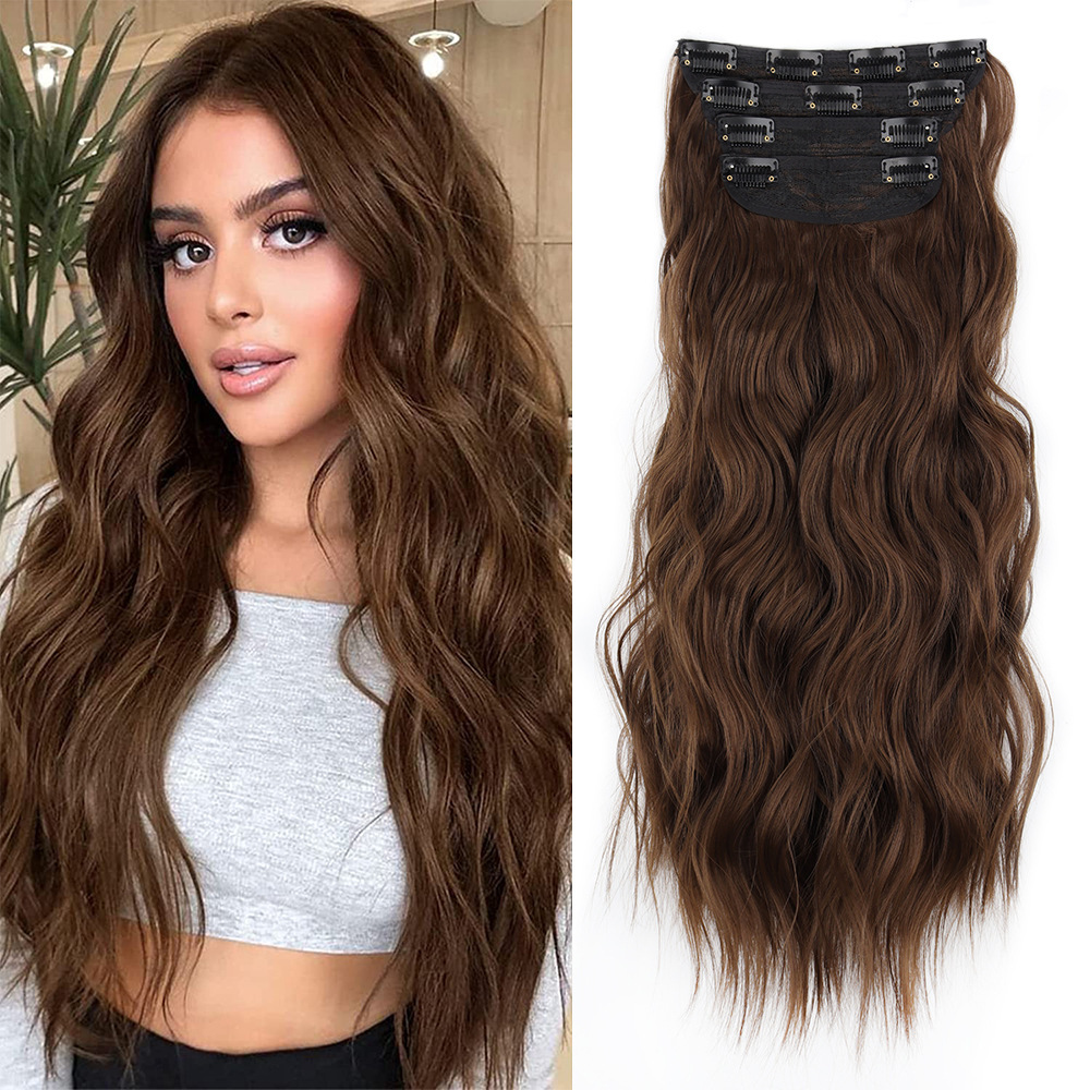 4 pcs Clip in Long Wavy Synthetic Hair Extension 20 Inch 200grams Thick Hairpieces