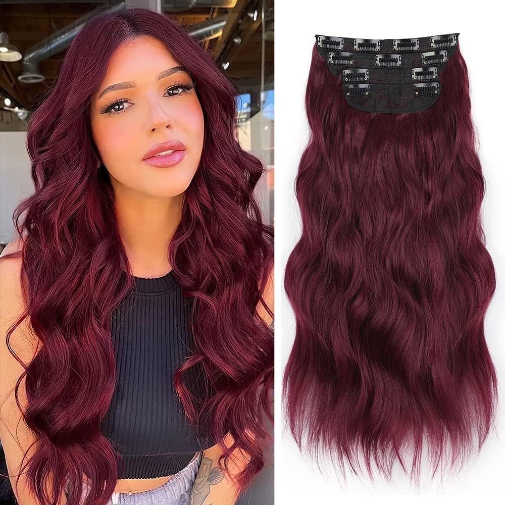 4 pcs Clip in Long Wavy Synthetic Hair Extension 20 Inch 200grams Thick Hairpieces