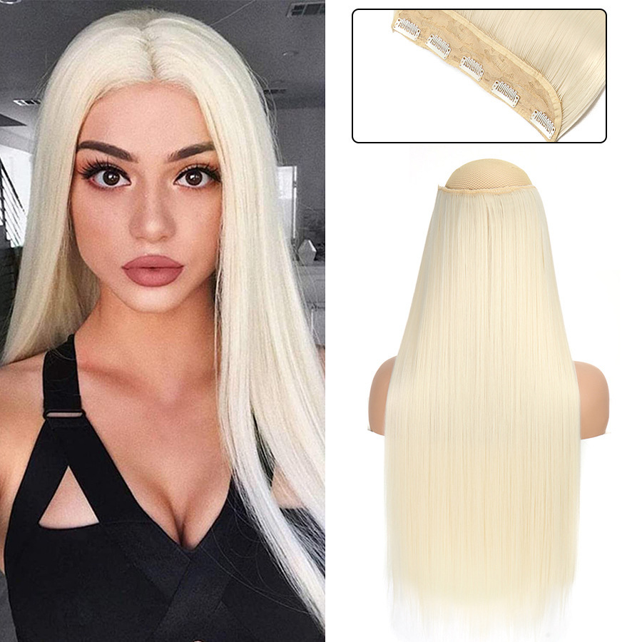 Synthetic Long Straight  5 Clip In Hair Extensions Heat Resistant Hairpiece Brown One Piece Synthetic Hair For Women