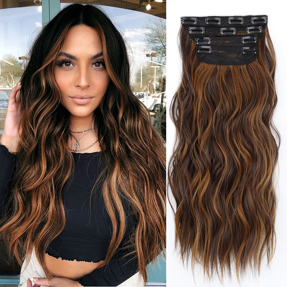 4 pcs Clip in Long Wavy Synthetic Hair Extension 20 Inch 200grams Thick Hairpieces