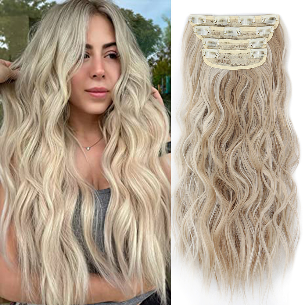 4 pcs Clip in Long Wavy Synthetic Hair Extension 20 Inch 200grams Thick Hairpieces