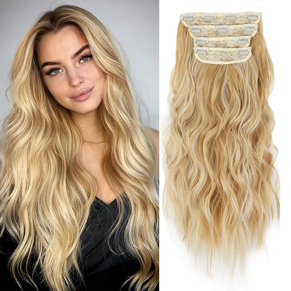 4 pcs Clip in Long Wavy Synthetic Hair Extension 20 Inch 200grams Thick Hairpieces