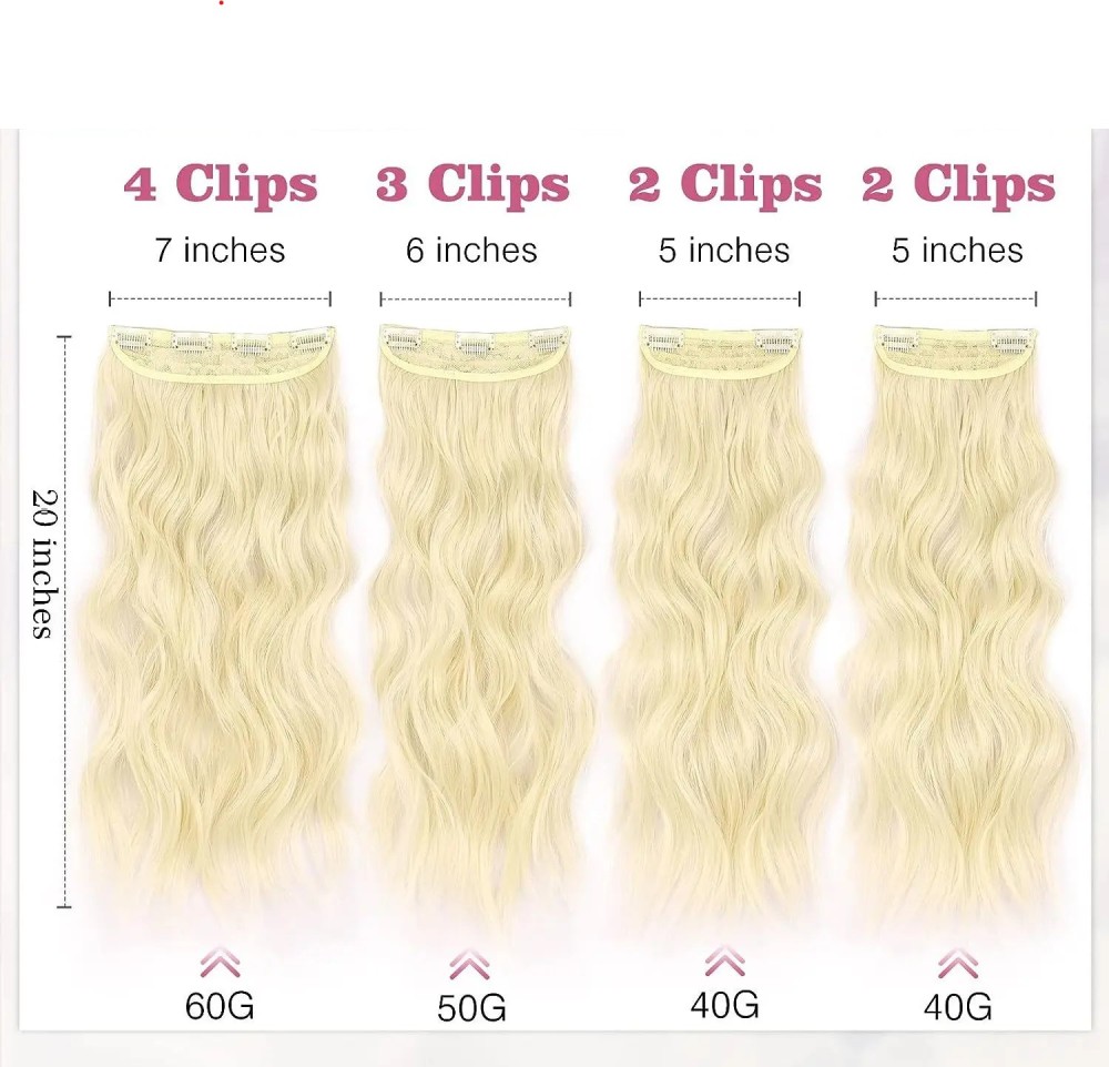4 pcs Clip in Long Wavy Synthetic Hair Extension 20 Inch 200grams Thick Hairpieces