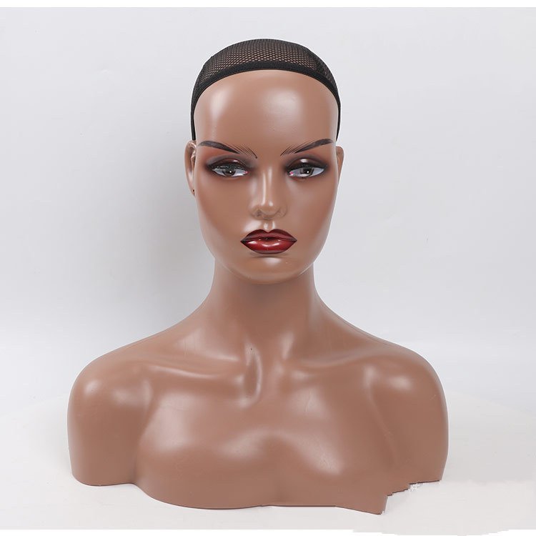Female Realistic Mannequin Head With Shoulders African Wig Display Model Dark Brown Beige Colors Doll Head For Hat