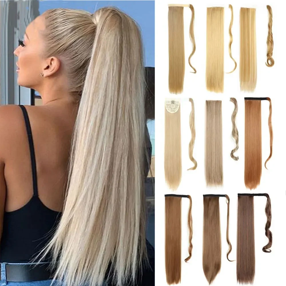 Long Straight Ponytail Hair Synthetic Extensions Heat Resistant Hair 24 Inch Wrap Around Pony Hairpiece for Women