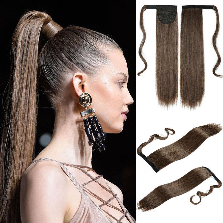 Long Straight Ponytail Hair Synthetic Extensions Heat Resistant Hair 24 Inch Wrap Around Pony Hairpiece for Women