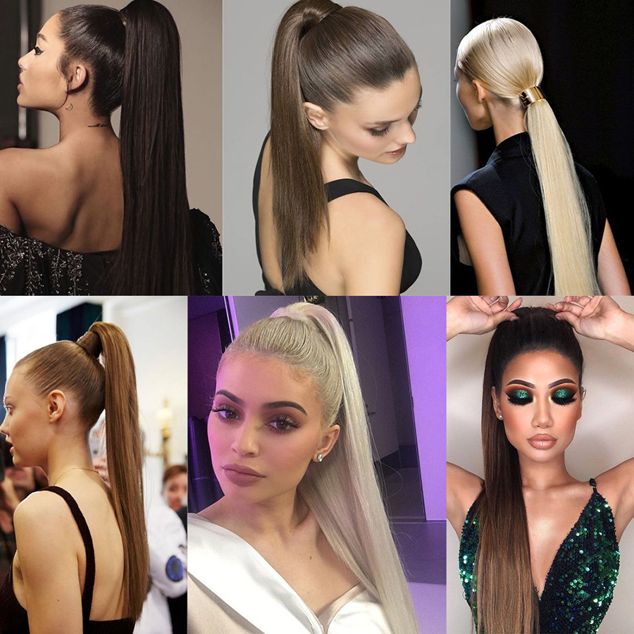 Long Straight Ponytail Hair Synthetic Extensions Heat Resistant Hair 24 Inch Wrap Around Pony Hairpiece for Women