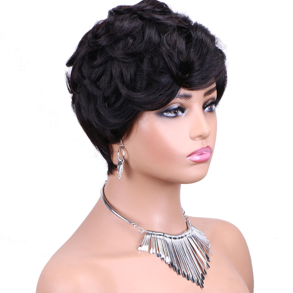 Full Machine Made Short Human Hair Wigs Pixie Cuts Straight Black Wigs Human Hair Wigs for Women