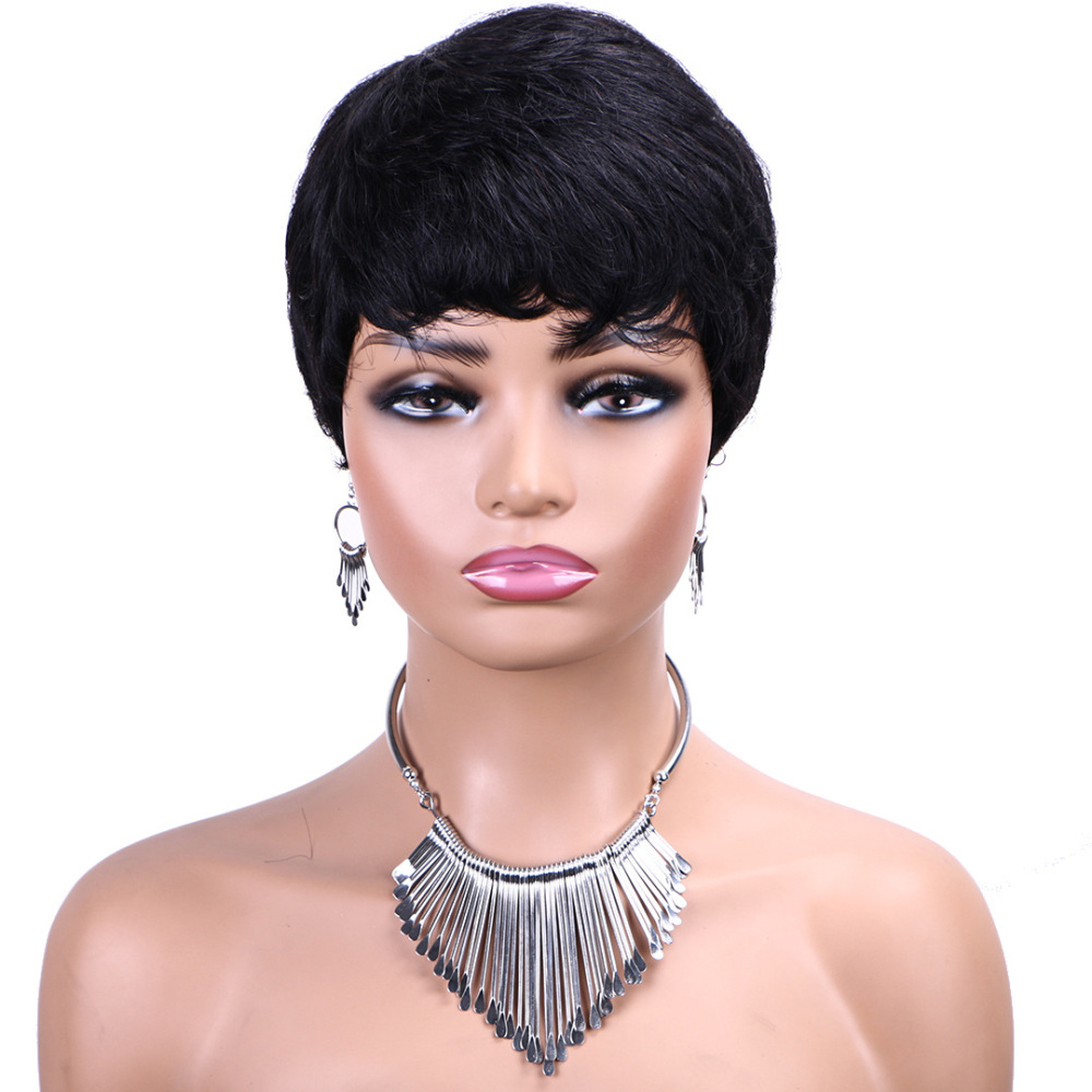 Full Machine Made Short Human Hair Wigs Pixie Cuts Straight Black Wigs Human Hair Wigs for Women