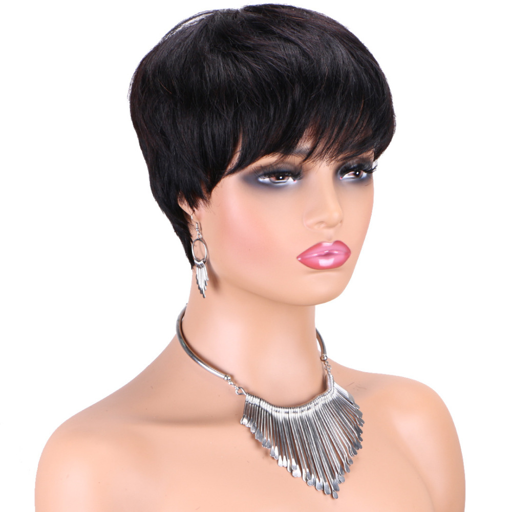 Full Machine Made Short Human Hair Wigs Pixie Cuts Straight Black Wigs Human Hair Wigs for Women