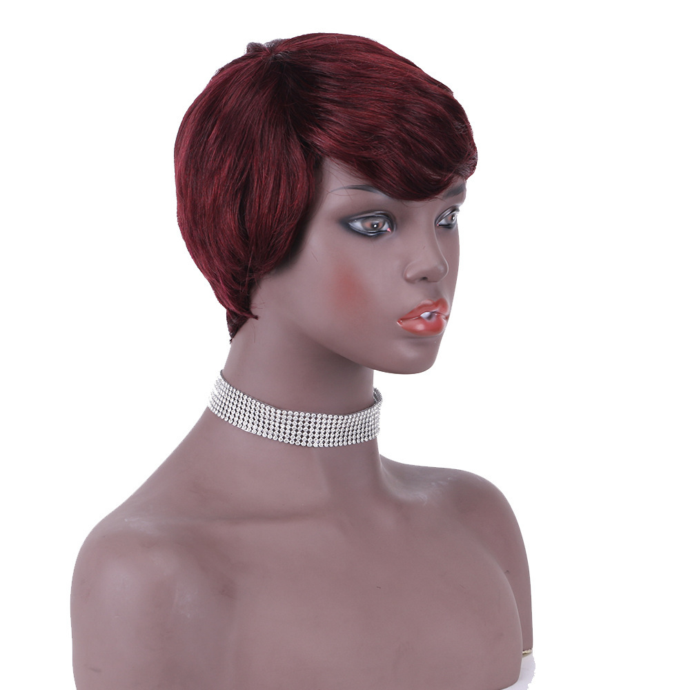 Full Machine Made Short Human Hair Wigs Pixie Cuts Straight Black Wigs Human Hair Wigs for Women