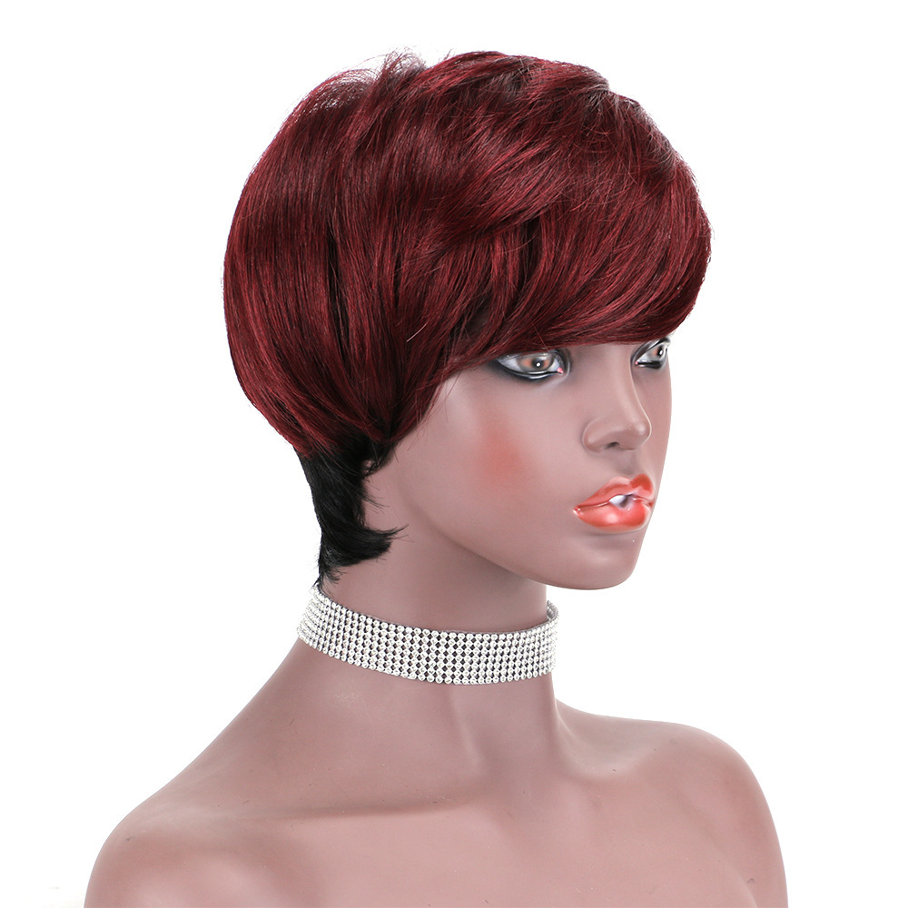 Full Machine Made Short Human Hair Wigs Pixie Cuts Straight Black Wigs Human Hair Wigs for Women