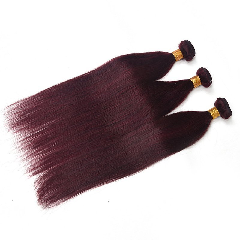 Wine Red Straight  99J Remy Human Hair Bundles 100% Human Hair  Weft 3 4 Bundles Remy Hair Weft Extension