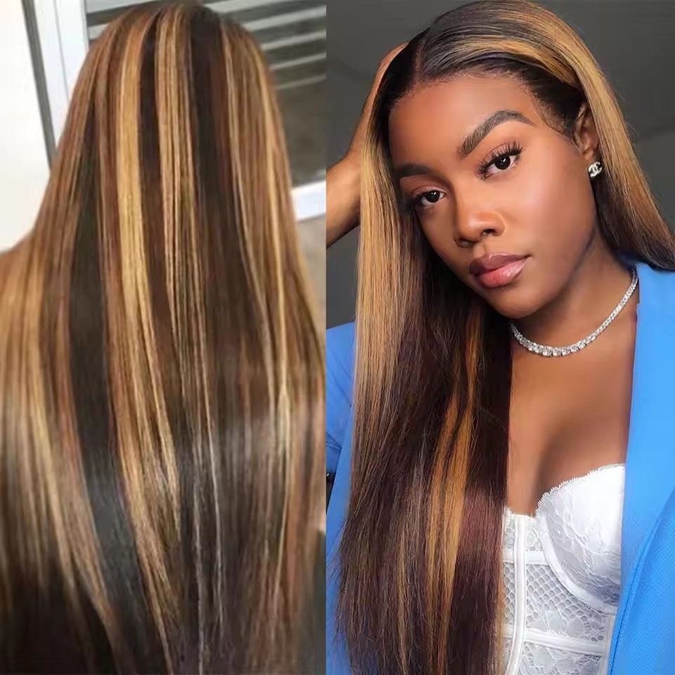 P4/27 Human Hair Bundle Highlight Pre-colored Wefts Dark Brown With Honey Blonde 3Pcs Remy Brazilian Hair Extension