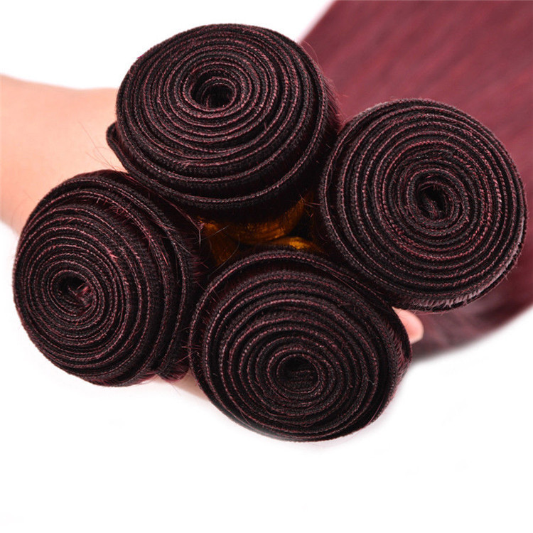 Wine Red Straight  99J Remy Human Hair Bundles 100% Human Hair  Weft 3 4 Bundles Remy Hair Weft Extension