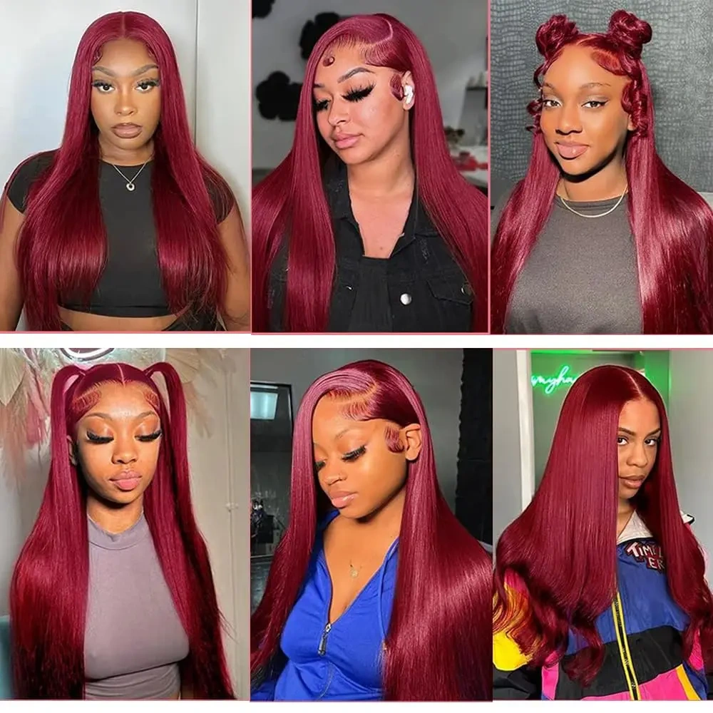 Wine Red Straight  99J Remy Human Hair Bundles 100% Human Hair  Weft 3 4 Bundles Remy Hair Weft Extension