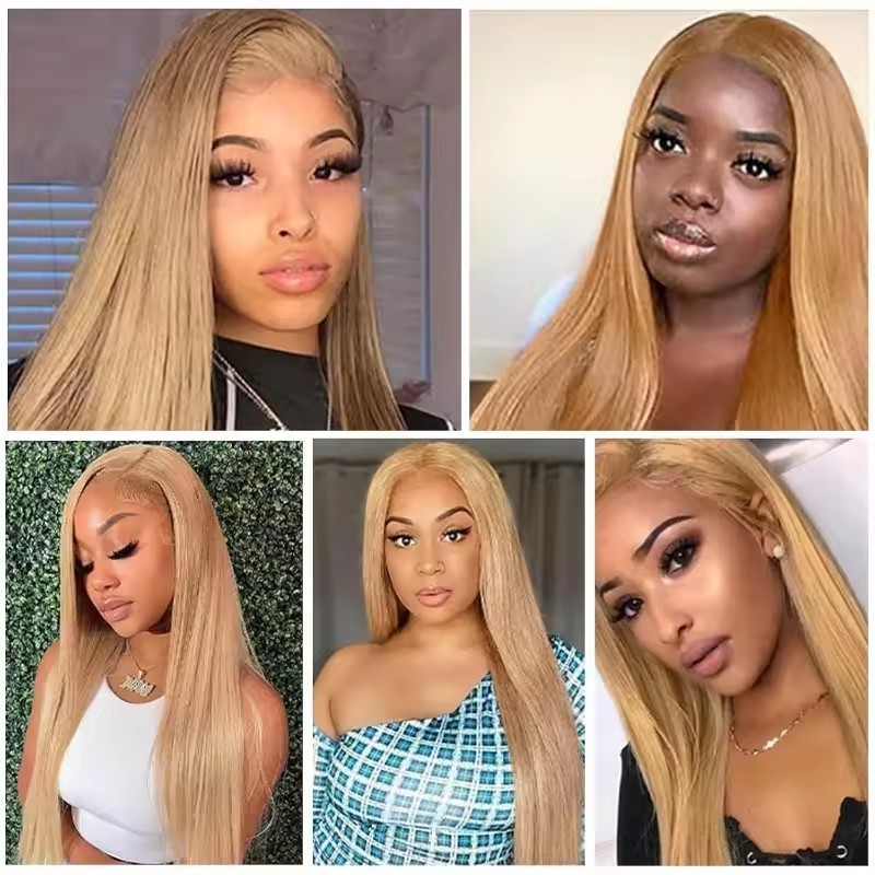 #27 Honey Blonde Bone Straight Human Hair Highlight Bundles Remy Virgin Raw Hair Weave Extensions