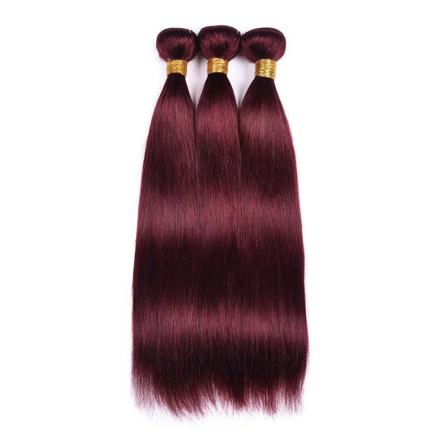 Wine Red Straight  99J Remy Human Hair Bundles 100% Human Hair  Weft 3 4 Bundles Remy Hair Weft Extension