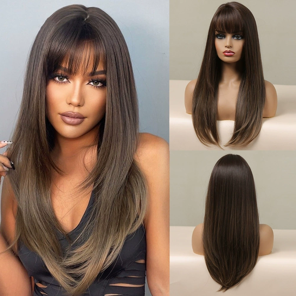 Natural Long Straight Synthetic Wig  for Women Fashion Wig  with Bangs for for Daily Halloween Costume Party Cosplay