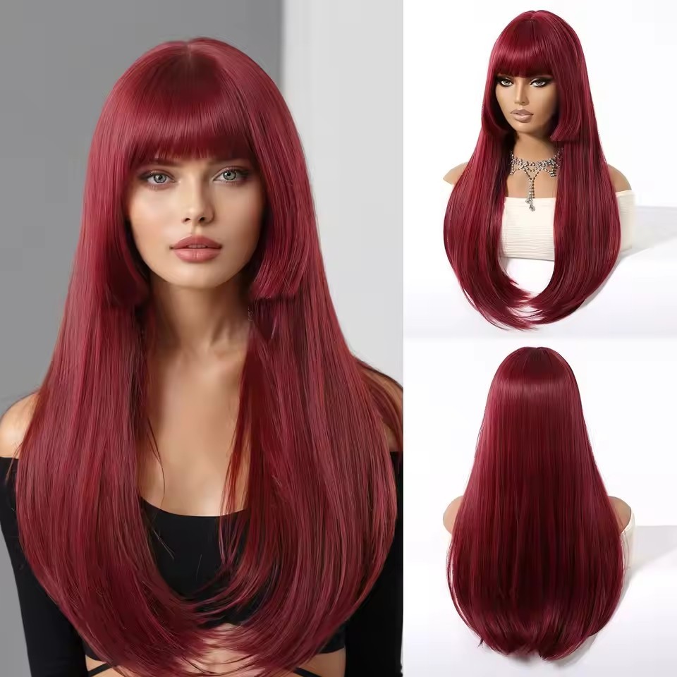 Natural Long Straight Synthetic Wig  for Women Fashion Wig  with Bangs for for Daily Halloween Costume Party Cosplay