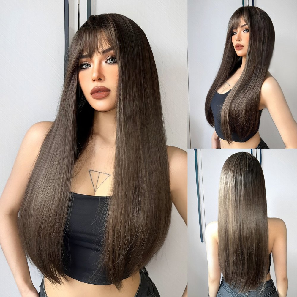 Natural Long Straight Synthetic Wig  for Women Fashion Wig  with Bangs for for Daily Halloween Costume Party Cosplay