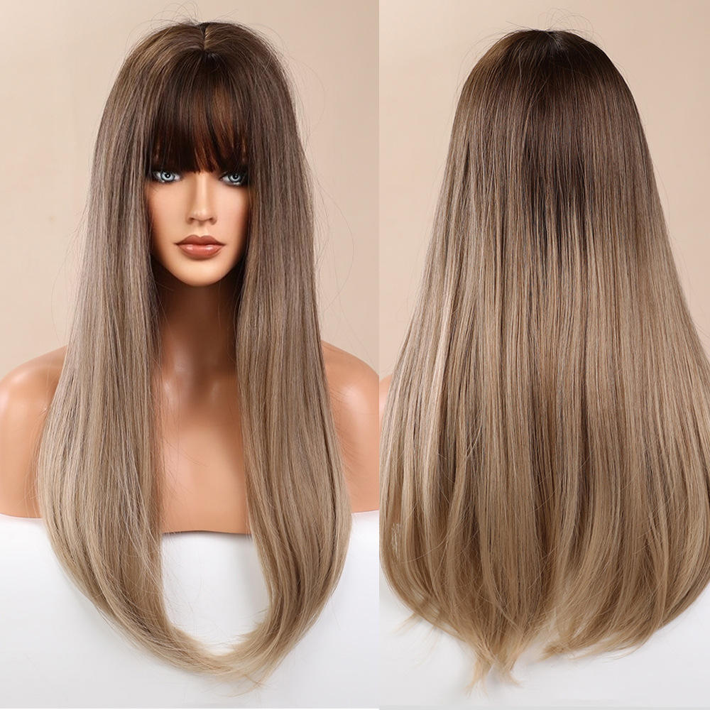 Natural Long Straight Synthetic Wig  for Women Fashion Wig  with Bangs for for Daily Halloween Costume Party Cosplay