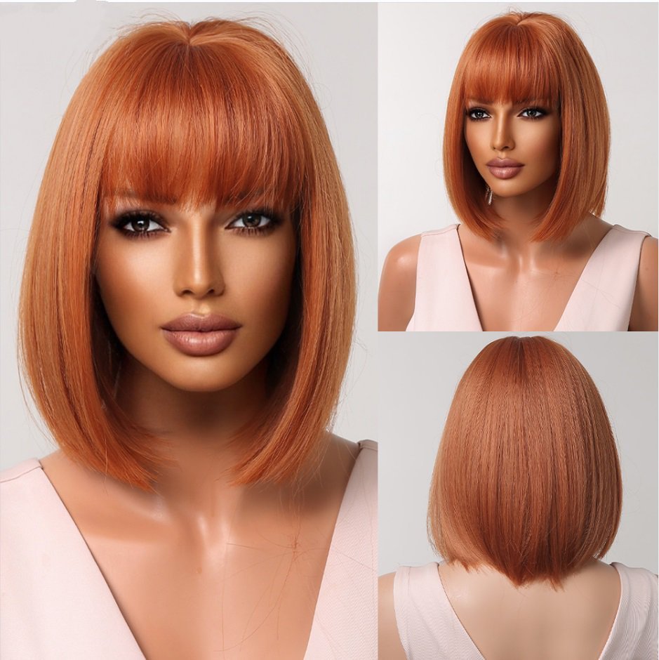 Black color Synthetic Wigs with Bangs Short Straight Bob Hair Wig for Women Cosplay Daily Natural Hair Heat Resistant