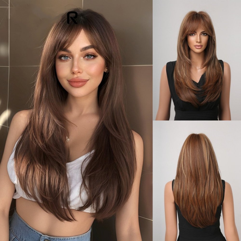 Mid Part  Synthetic Wigs Long Silk Straight Wig  Machine Made Natural BlackDaily Wig Heat Resistant Wigs