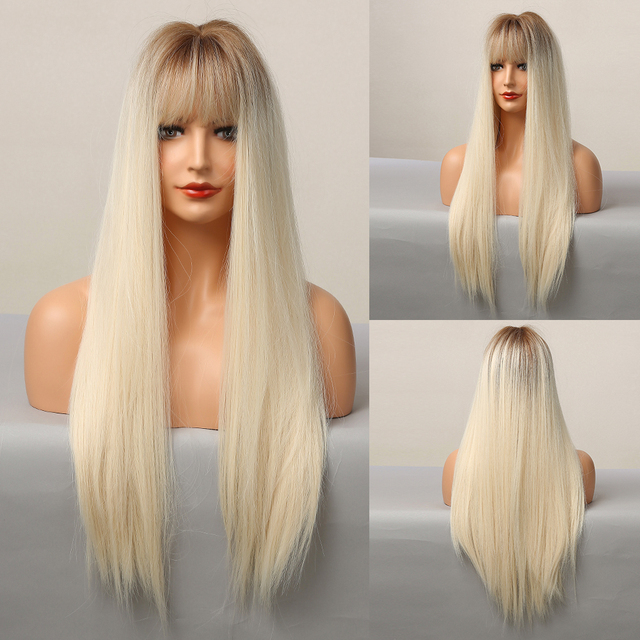 Natural Long Straight Synthetic Wig  for Women Fashion Wig  with Bangs for for Daily Halloween Costume Party Cosplay
