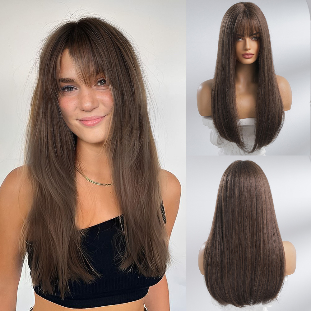Natural Long Straight Synthetic Wig  for Women Fashion Wig  with Bangs for for Daily Halloween Costume Party Cosplay