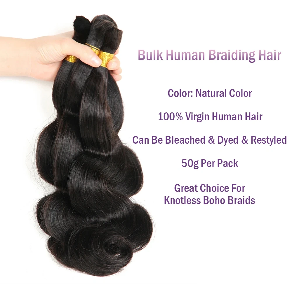 Natural Black Body Wave Bulk Human Hair  Extensions 100g No Weft Human Hair Bulk Micro Human Braiding Hair