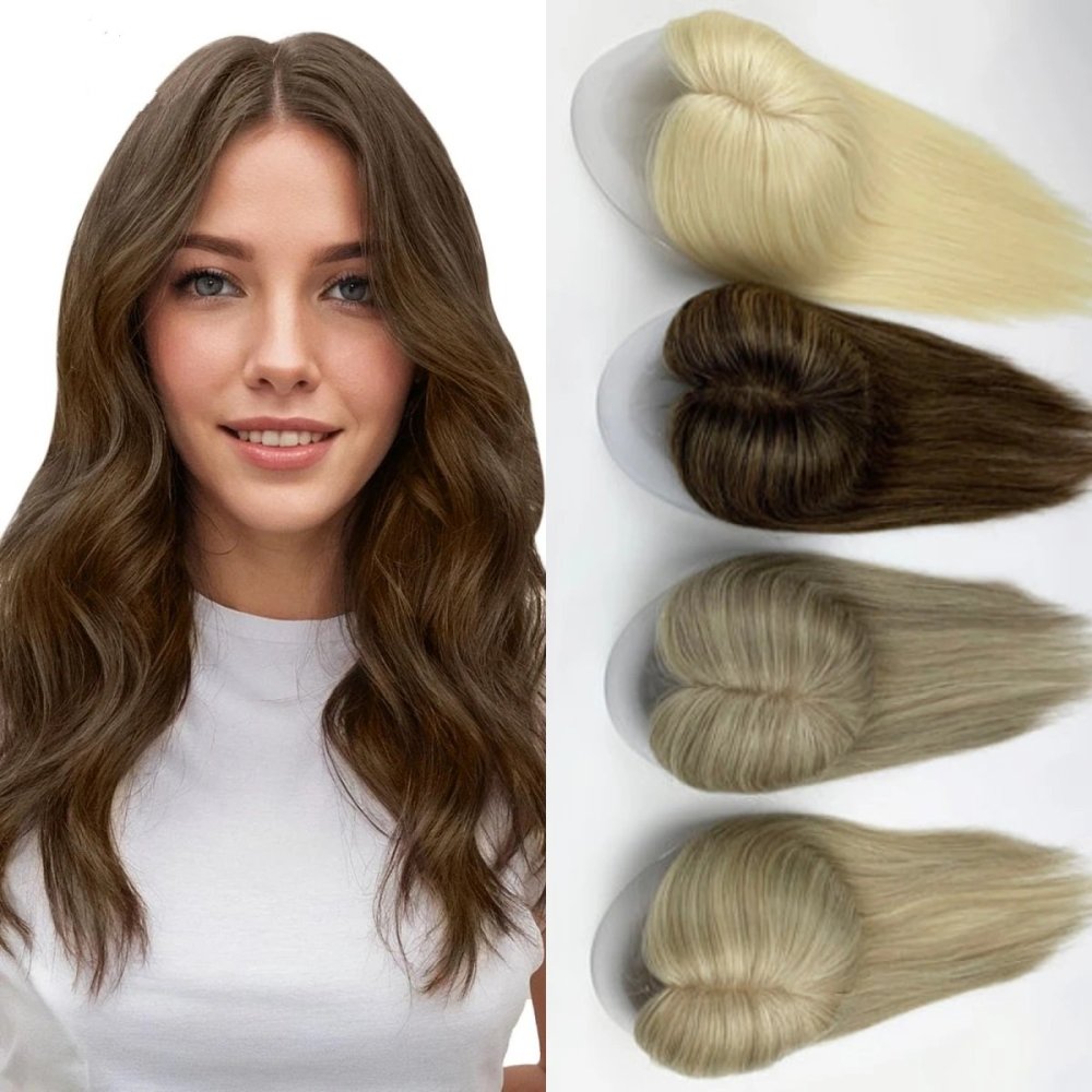 14 inch Human Hair Topper Clips Women Toupee Mono Base Virgin Human Hair 5''x5'' Monofilament Toppers For Women